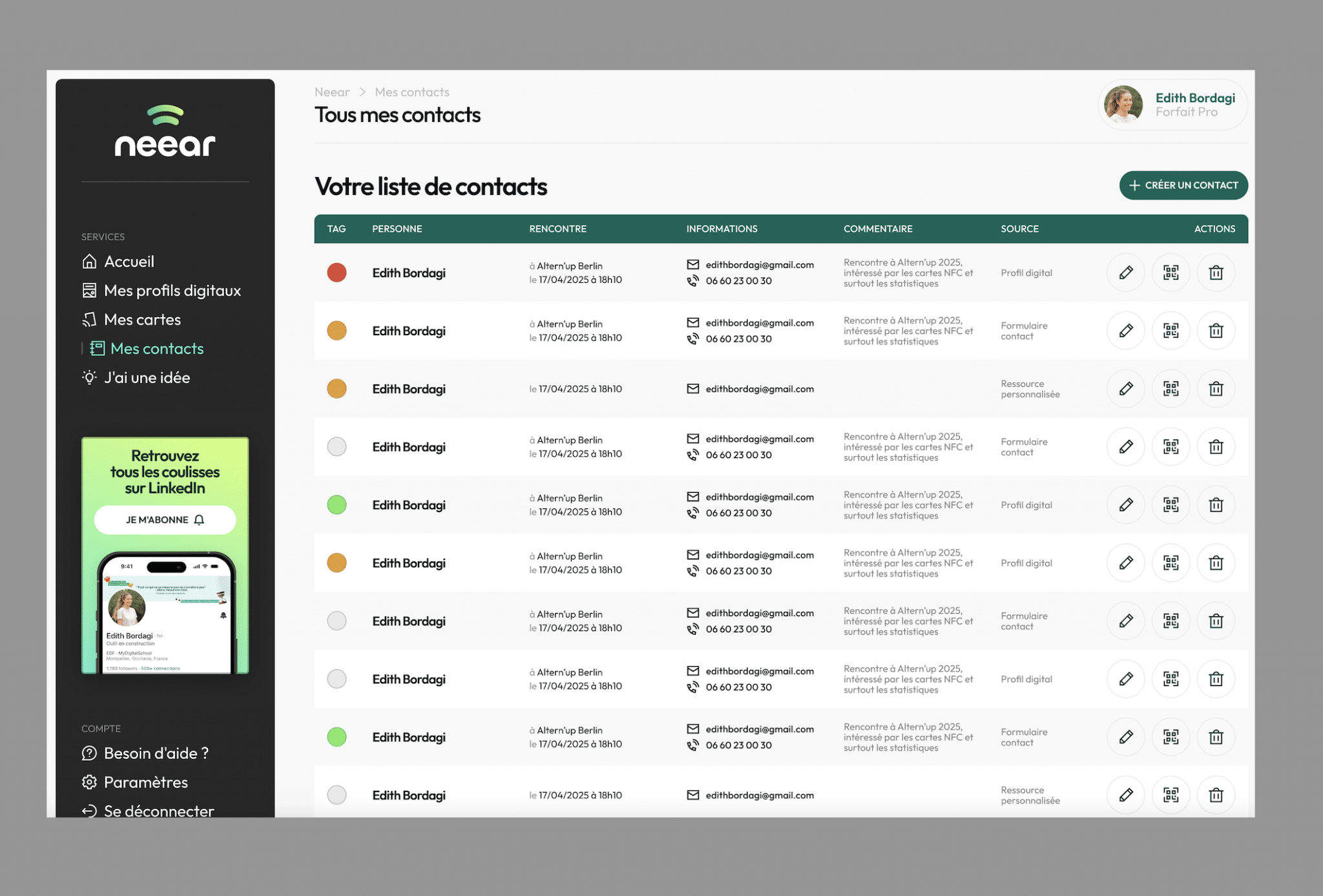 4. Récupérez les données de vos prises de contacts